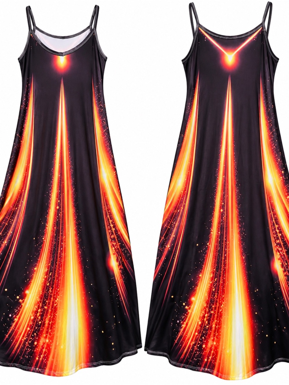 NWOT Black Fire Streak Abstract Maxi Dress XL/1X Sleeveless